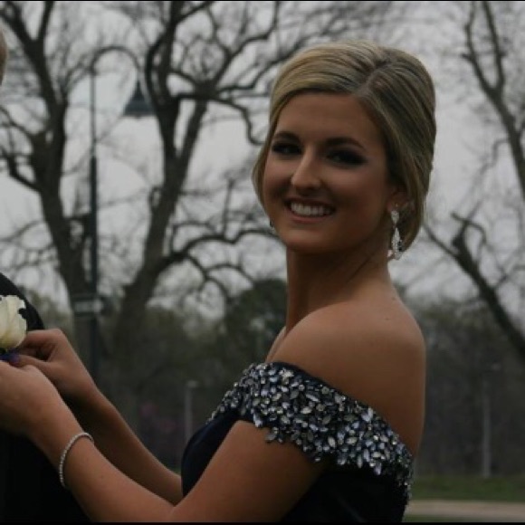 TERANI COUTURE SZ 6 NAVY EVENING GOWN - Picture 2 of 4